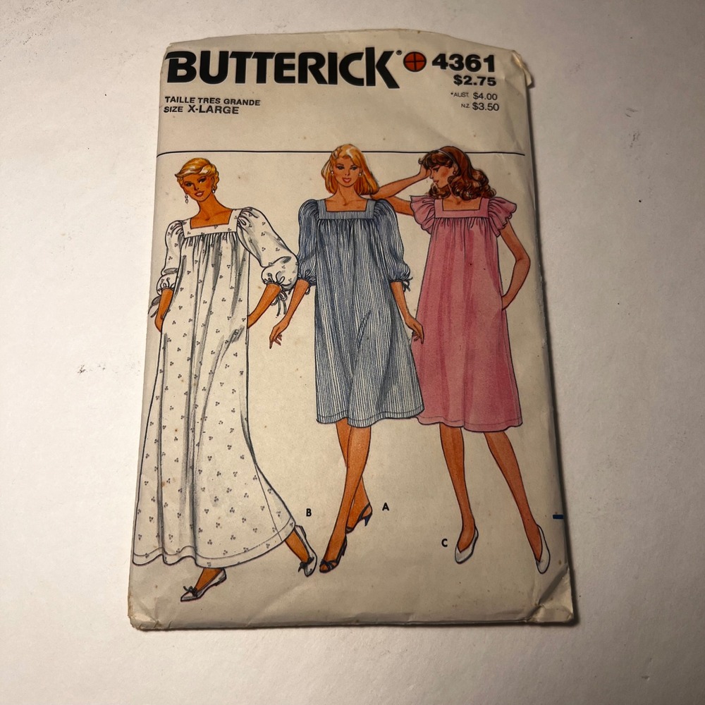 Butterick 4361 Vintage Sewing Pattern Misses Loungewear Gown‎ Nightgown XL 20-22